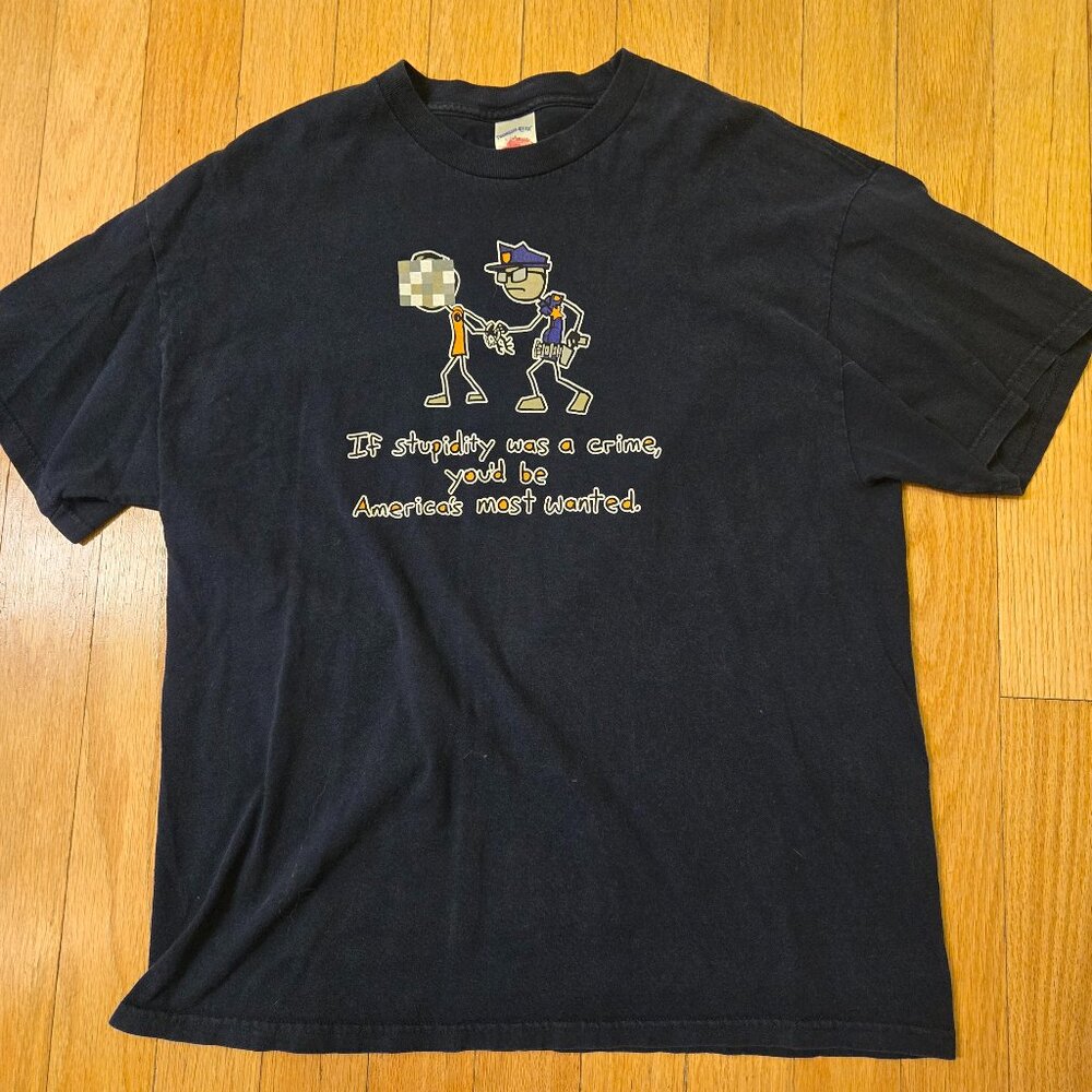 Vintage If Stupidity Was A Crime Joke T Shirt 90’s Y2K Navy Size XL Ironic